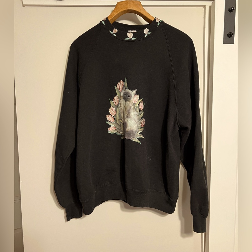 Vintage cat painted pullover sweatshirt